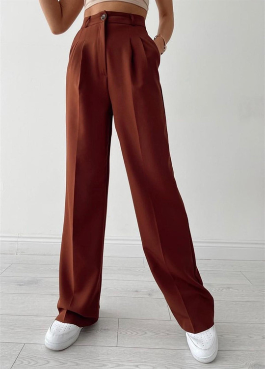 YUKSEK BEL PALAZZO PANTOLON ACI KAHVE