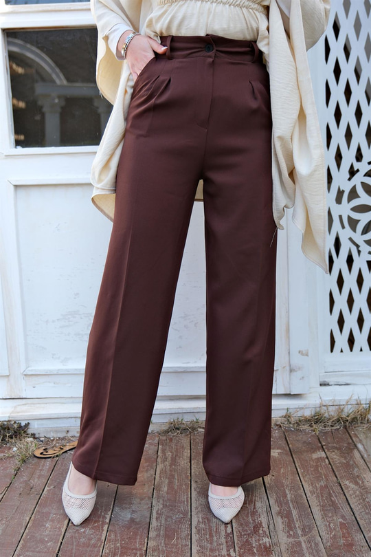 YUKSEK BEL PALAZZO PANTOLON KAHVERENGI
