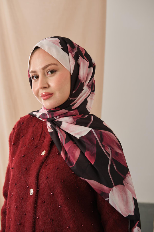 Zambak Desenli Soft Şal Pembe