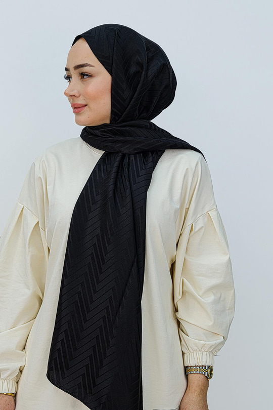 Zigzag Desen Şal Siyah