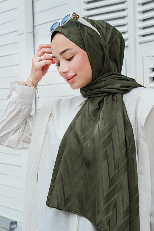 Zikzak Desen Şal Çimen Yeşil