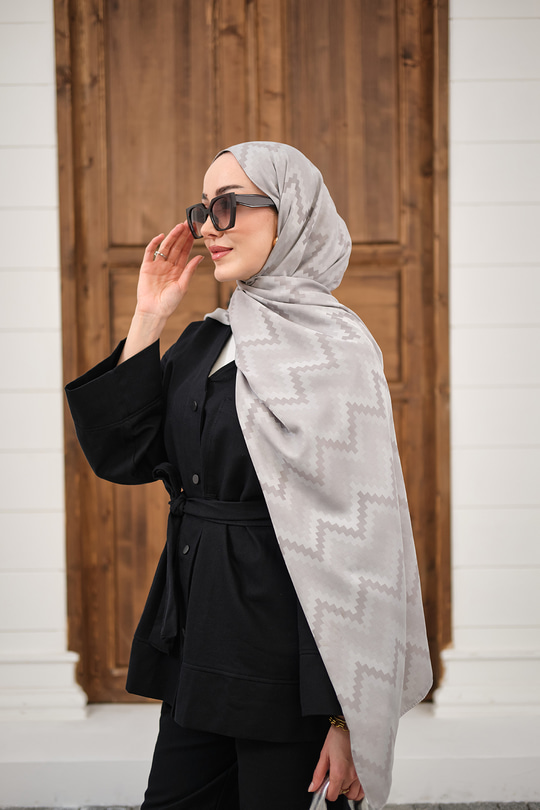 Zikzak Desen Şal Gri