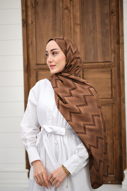 Zikzak Desen Şal Kahverengi