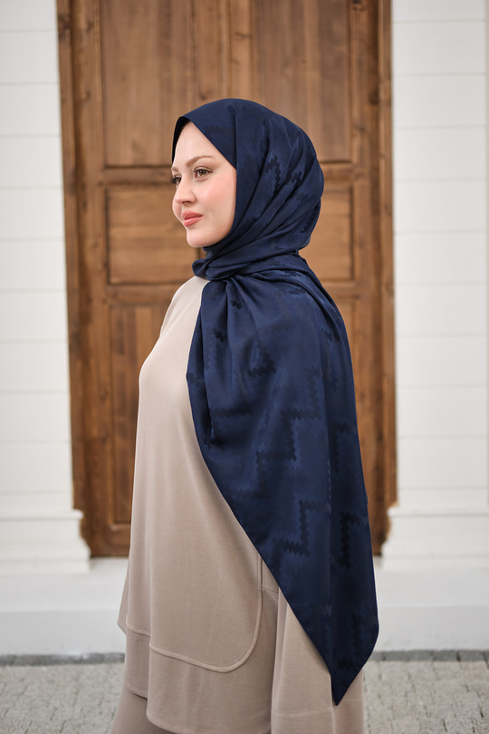 Zikzak Desen Şal Koyu Lacivert