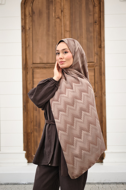 Zikzak Desen Şal Koyu Vizon