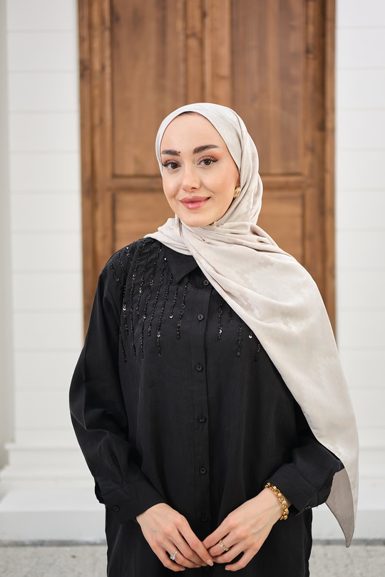 Zikzak Desen Şal Krem