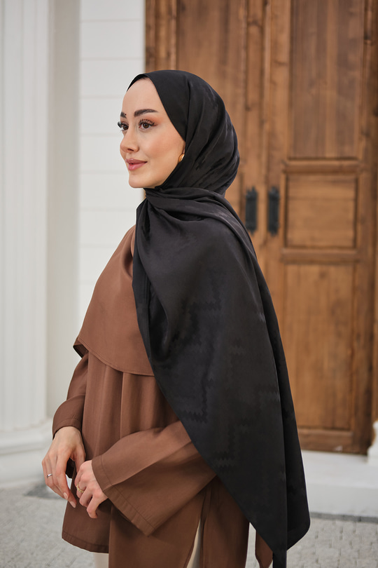 Zikzak Desen Şal Siyah