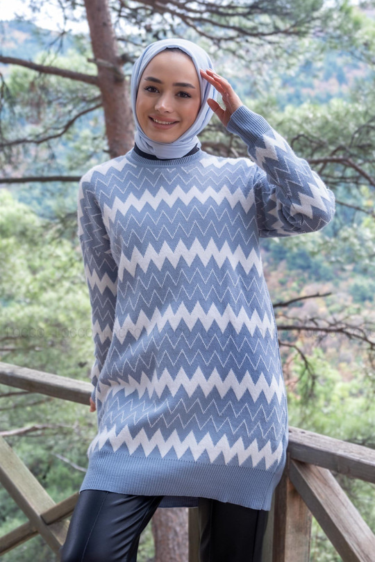 Uygun Fiyatlı ZIKZAK DESEN TRIKO TUNIK BEBE MAVI | Loccomoda.com 