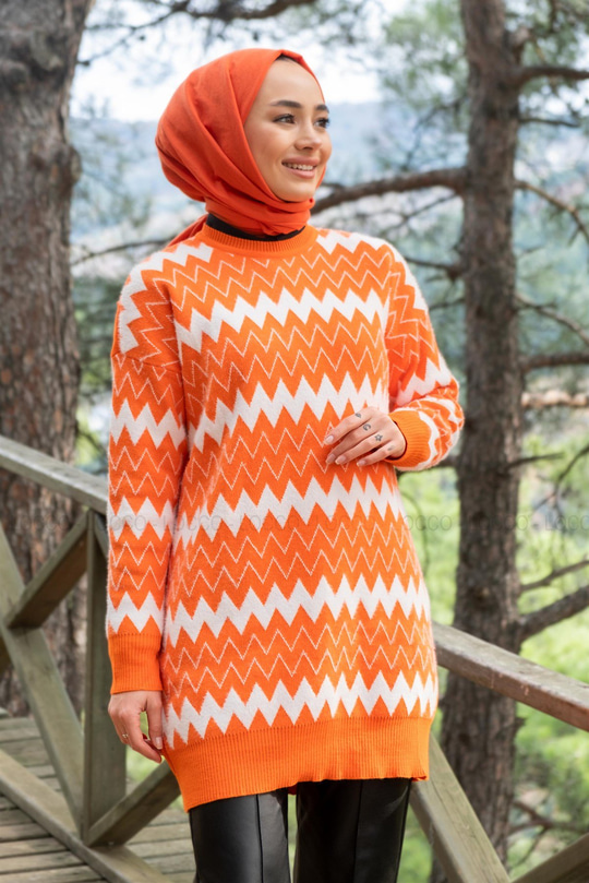 Uygun Fiyatlı ZIKZAK DESEN TRIKO TUNIK TURUNCU | Loccomoda.com 