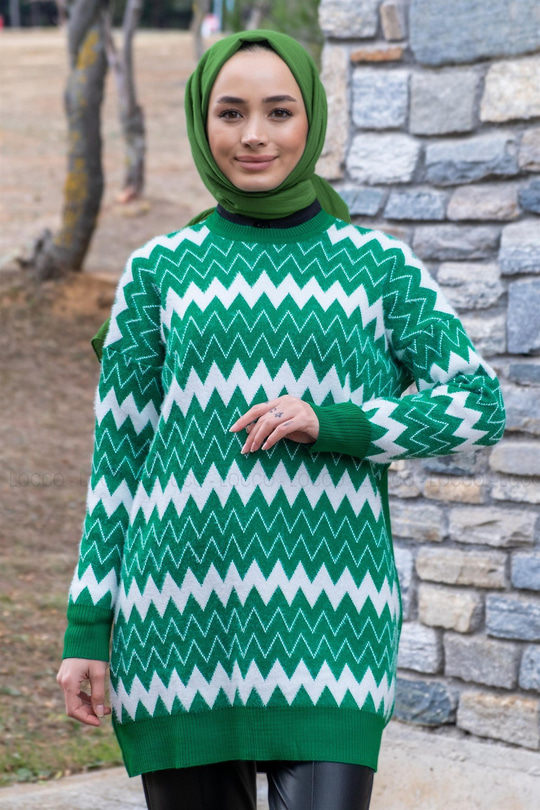 Uygun Fiyatlı ZIKZAK DESEN TRIKO TUNIK YESIL | Loccomoda.com 