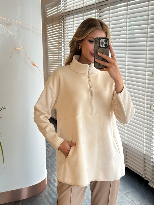 FERMUARLI BİYELİ PELUŞ SWEATSHIRT