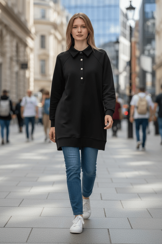 GÖMLEK YAKA ÇITÇITLI SWEATSHIRT