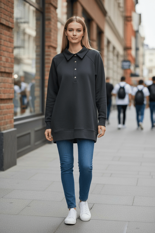 GÖMLEK YAKA ÇITÇITLI SWEATSHIRT