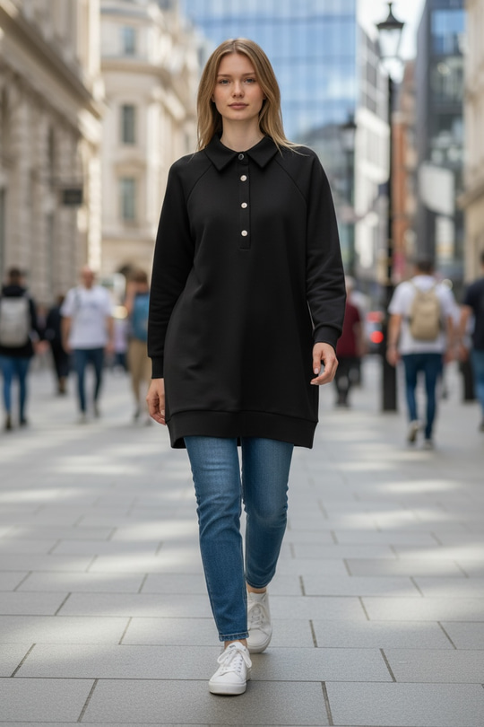 GÖMLEK YAKA ÇITÇITLI SWEATSHIRT