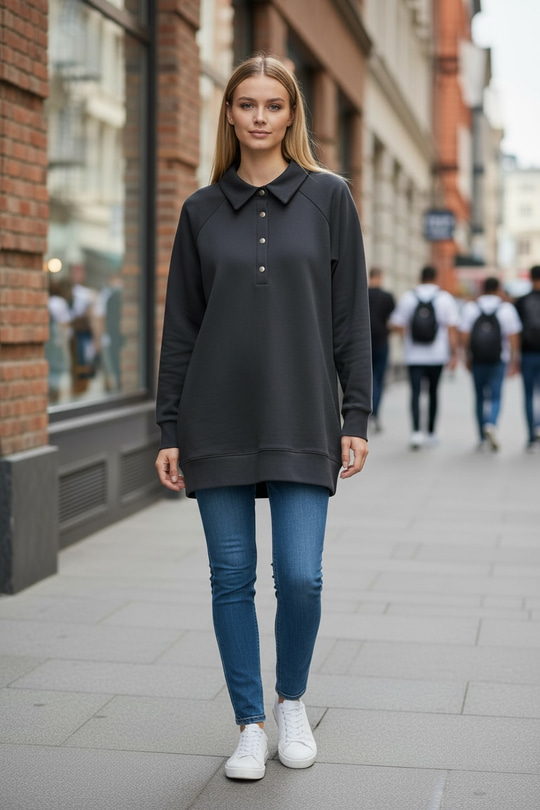 GÖMLEK YAKA ÇITÇITLI SWEATSHIRT