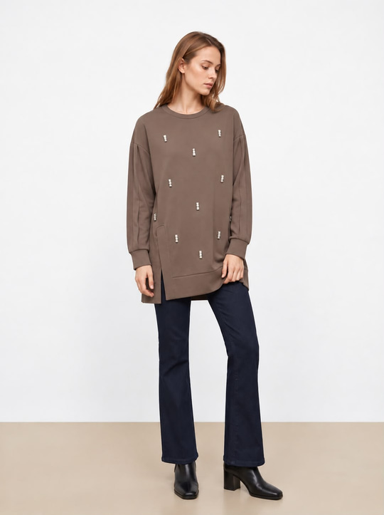 NERVÜR DETAYLI TAŞLI TUNİK