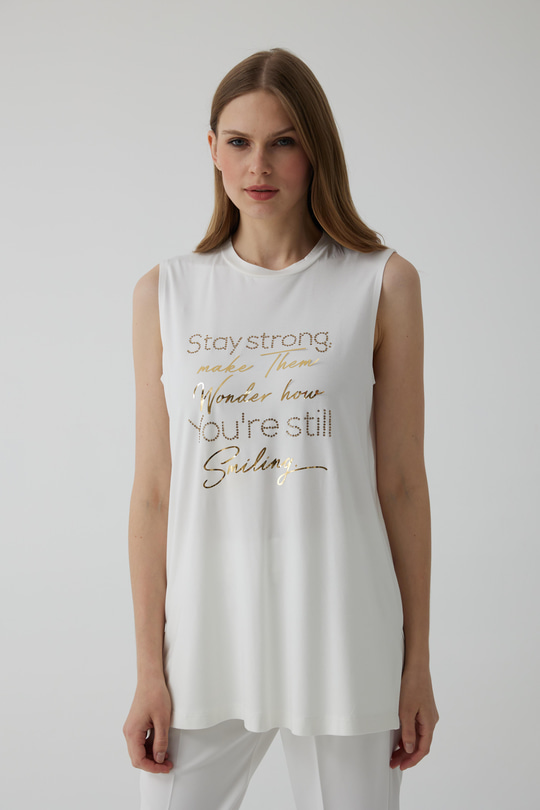 PARLAK BASKILI SIFIR KOL TSHIRT