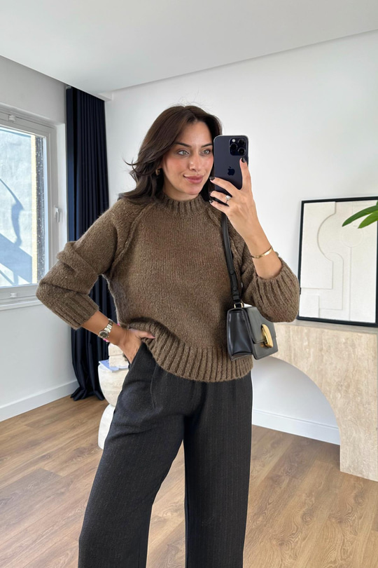 Oltaso Kahve Balıkçı Yaka Triko Kazak