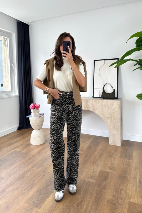 ZR Pansoe Leopar Desenli Straight Jean