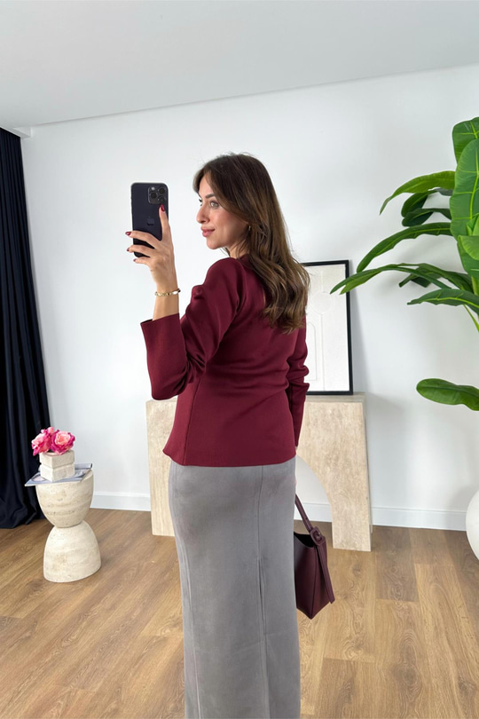 Summy Bordo Düğme Detaylı Hırka
