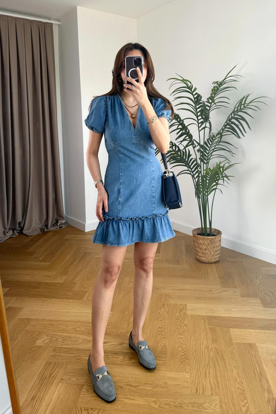 Topshop V Yaka Denim Elbise