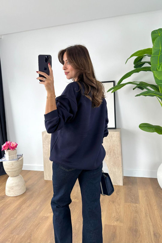 Colles Lacivert Yazı İşleme Detaylı Sweatshirt