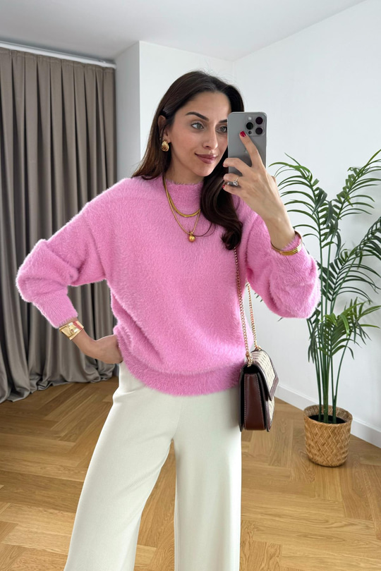 Krikto Pembe Yumoş Dik Yaka Triko