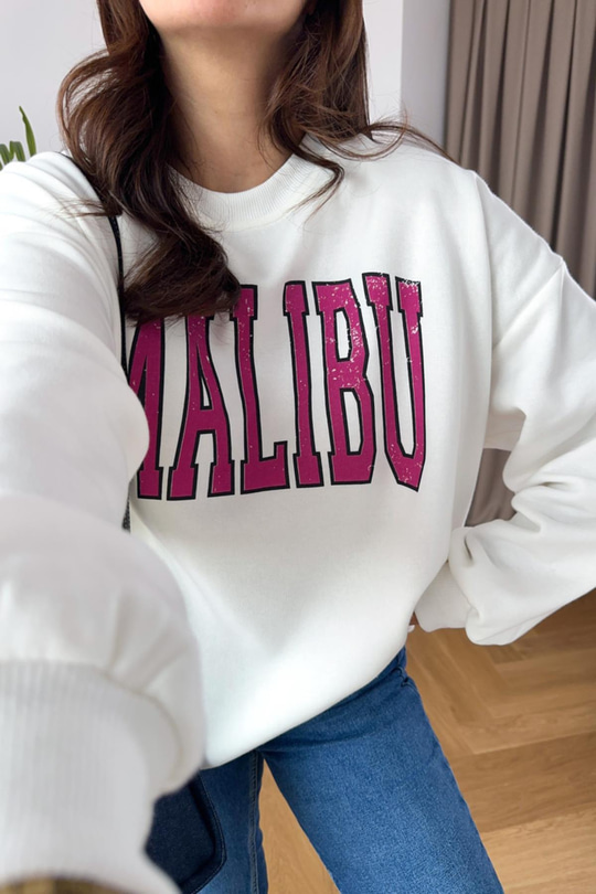 Malibu Baskılı Beyaz  Sweatshirt