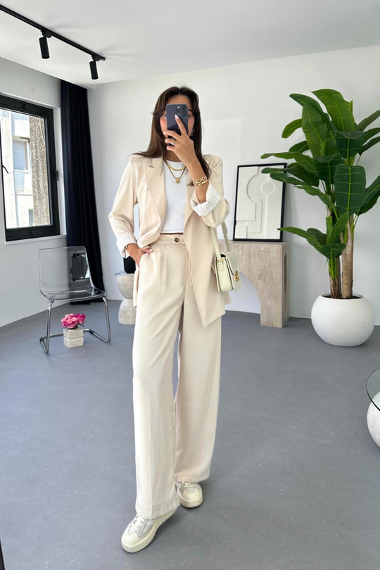 Dosy Taş Blazer Ceket Palazzo Pantolon Takım