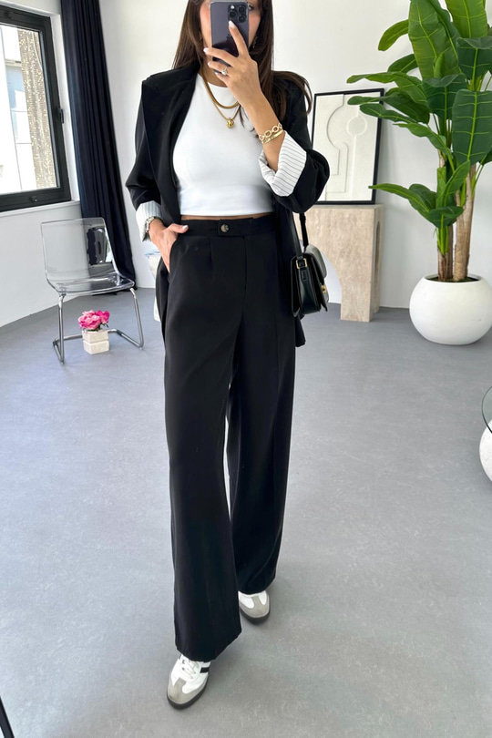 Dosy Siyah Blazer Ceket Palazzo Pantolon Takım