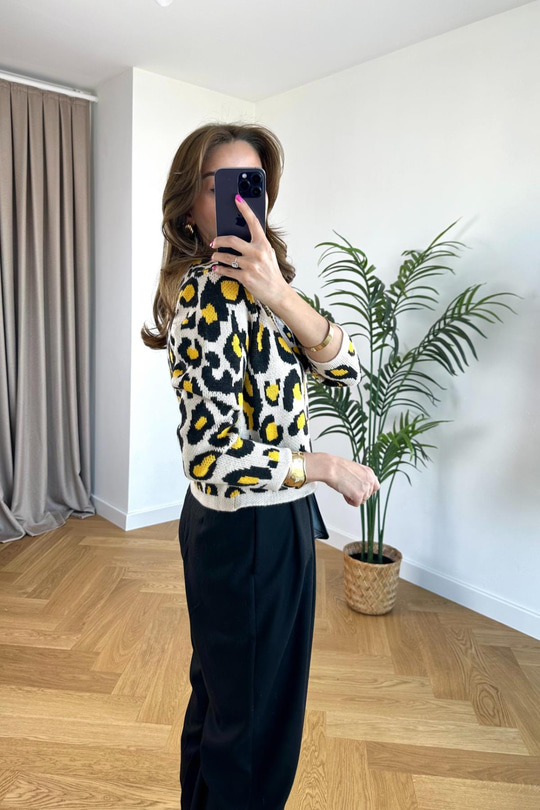 Buxi Hardal Siyah Leopar Desenli Hırka