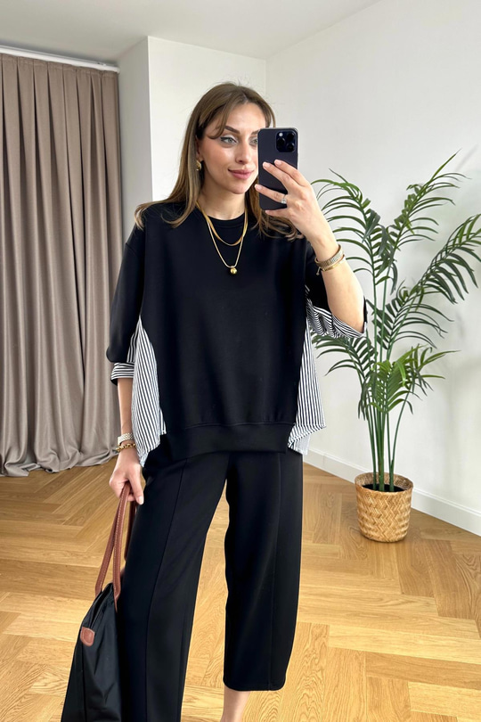 Tyren Siyah Gömlek Detaylı Modal Sweatshirt