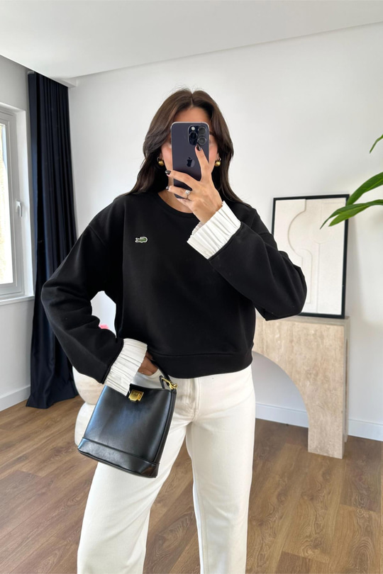 Lacos Siyah Kol Detaylı Sweatshirt