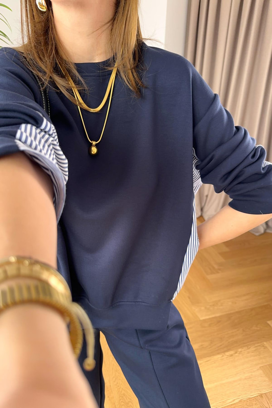 Tyren Lacivert Gömlek Detaylı Modal Sweatshirt