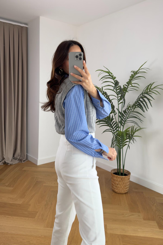 Lily Çizgili Gömlek Detaylı Gri Süveter
