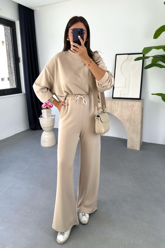 Torena Koyu Bej Sweat Eşofman Takım