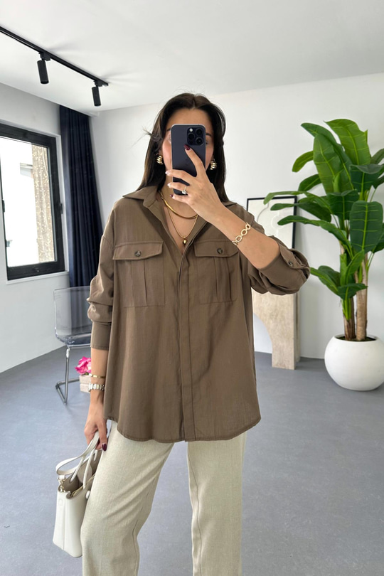 Kens Camel Cep Detaylı Gömlek