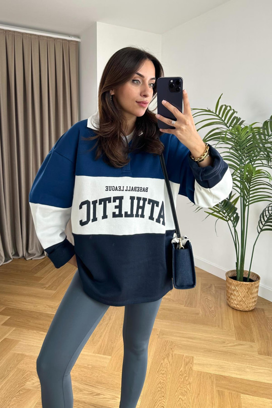 Athletic Polo Yaka Düğme Detaylı Sweatshirt 