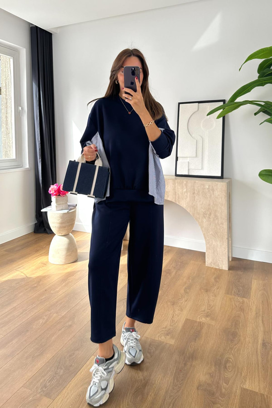 Sevsan Lacivert Garnili Modal Sweatshirt Pantolon Takım