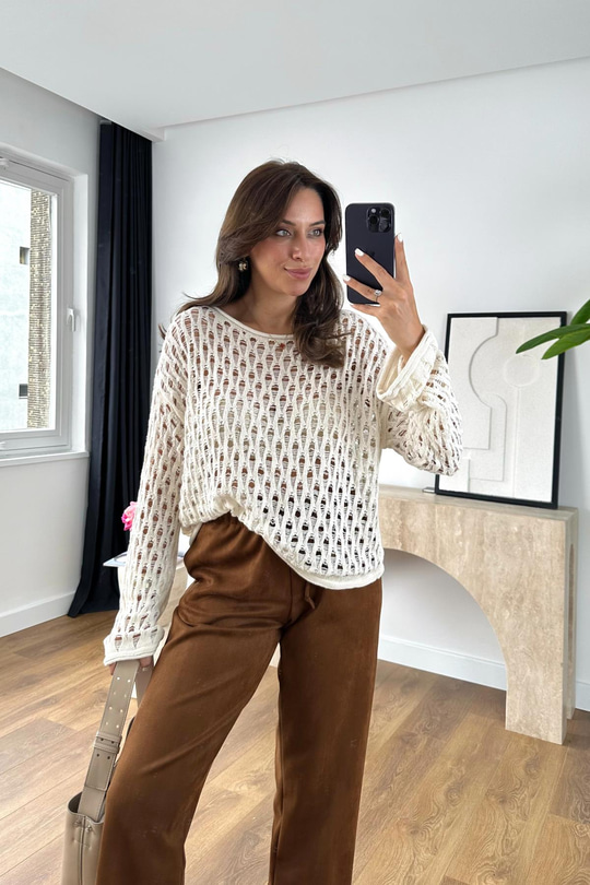 Bole Ekru Ajurlu Triko