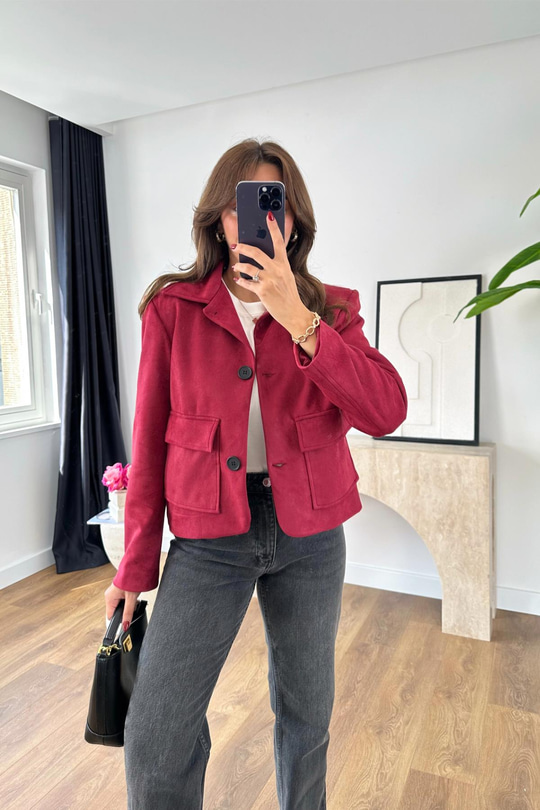 MD Nesla Bordo Kapak Cepli Ceket