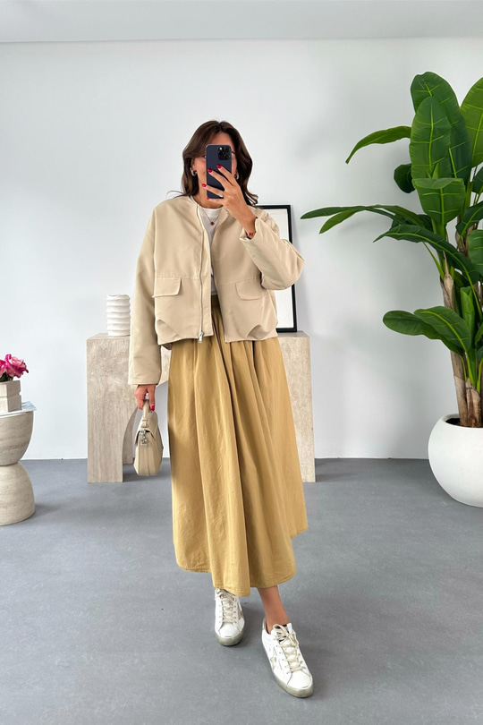 Edena Camel Beli Lastikli Etek