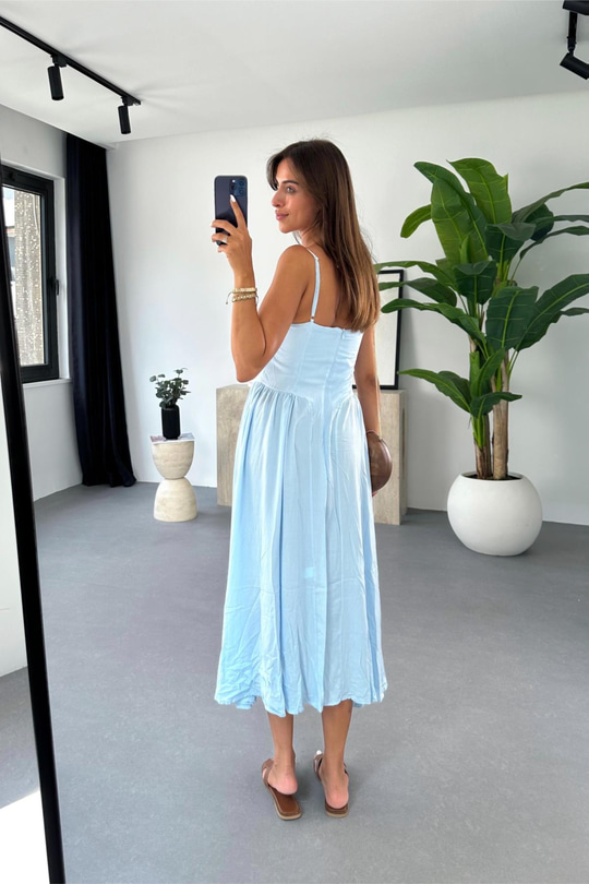 Elina Bebe Mavi Ayarlanabilir İp Askılı Elbise