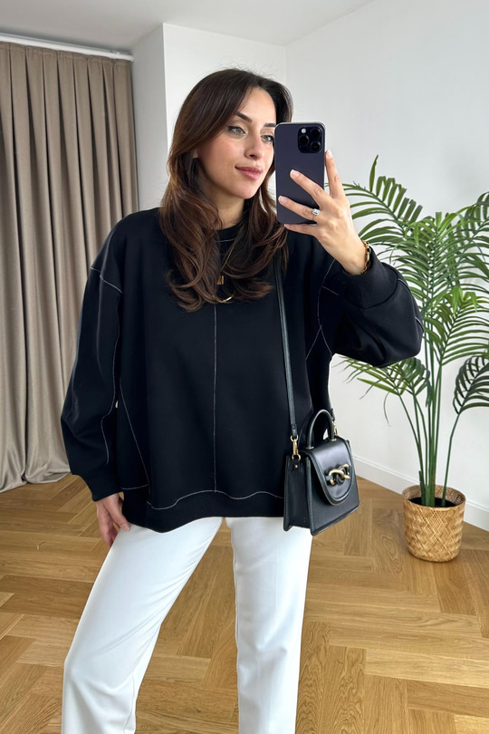 ZR Tex Siyah Sırt İşleme Detaylı Sweatshirt