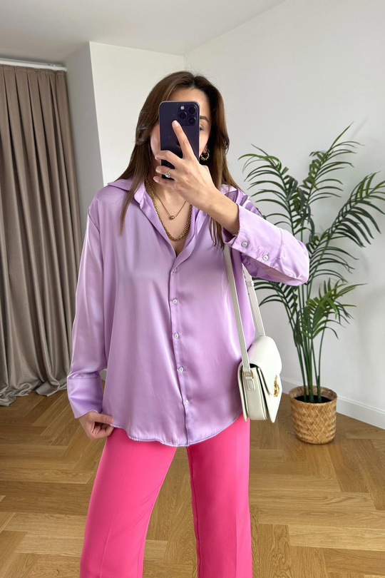 More Lila Saten Gömlek