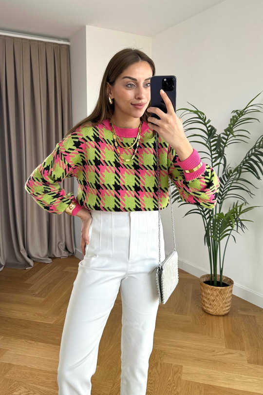 Zuze Pembe Neon Bisiklet Yaka Triko
