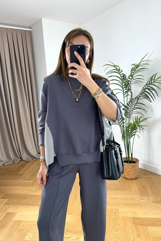 Tyren Antrasit Gömlek Detaylı Modal Sweatshirt