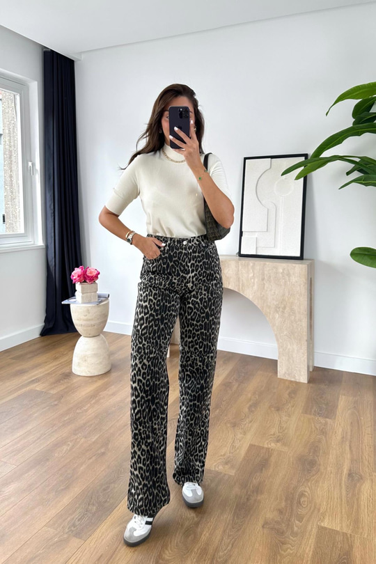 ZR Pansoe Leopar Desenli Straight Jean