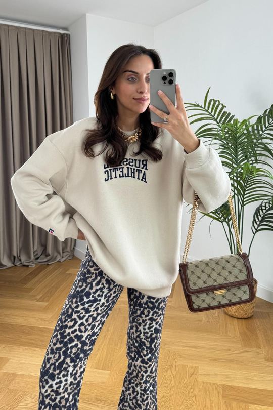 ZR Taş Rengi Russell Athletıc İşlemeli Sweatshirt