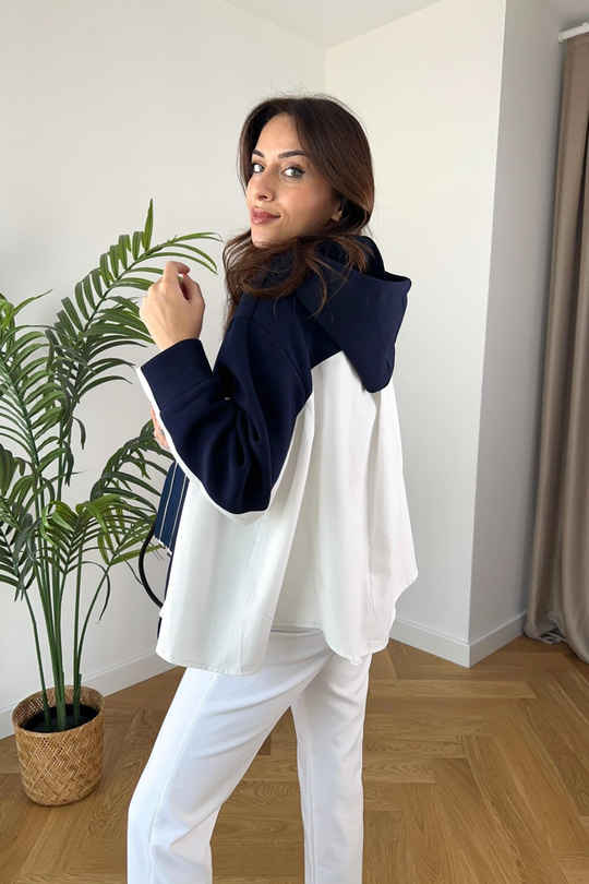Zaren Lacivert Çift Kumaş Detaylı Sweatshirt